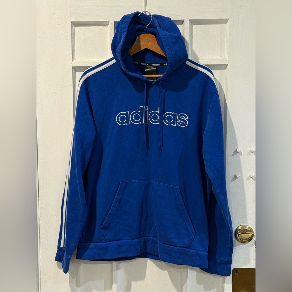 Adidas Blue Hoodie with White Stripes